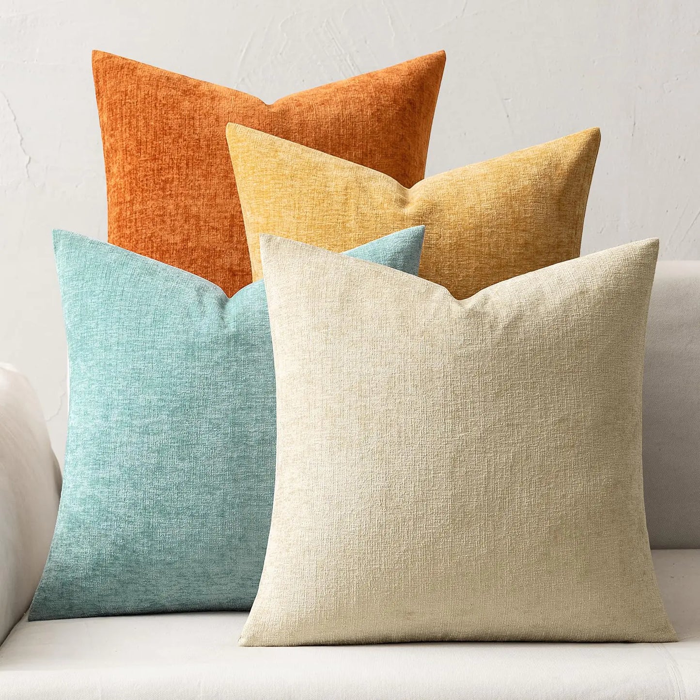 MIULEE Teal & Orange Chenille Throw Pillow Covers – Set of 4