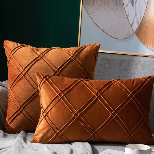 Pure Color Velvet Plaid Pillowcase for Sofa or Bed