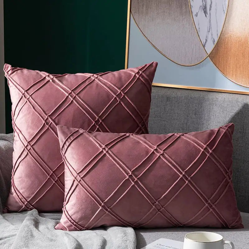 Pure Color Velvet Plaid Pillowcase for Sofa or Bed