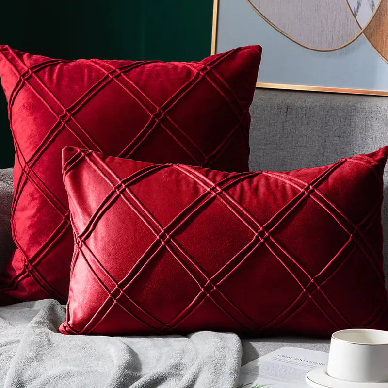 Pure Color Velvet Plaid Pillowcase for Sofa or Bed
