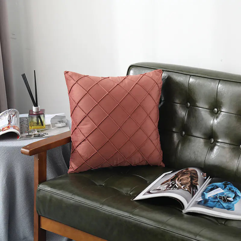 Pure Color Velvet Plaid Pillowcase for Sofa or Bed