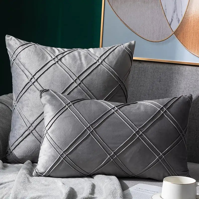 Pure Color Velvet Plaid Pillowcase for Sofa or Bed