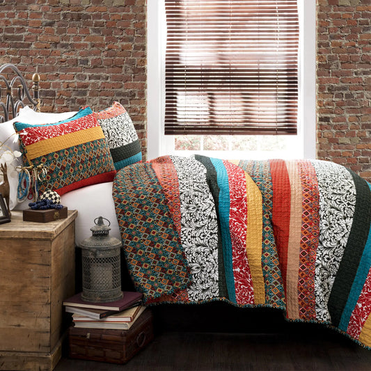 Lush Decor Boho Stripe Reversible Cotton Quilt Set – King