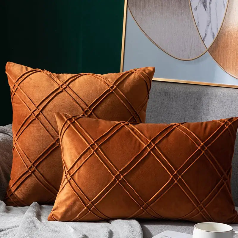 Pure Color Velvet Plaid Pillowcase for Sofa or Bed