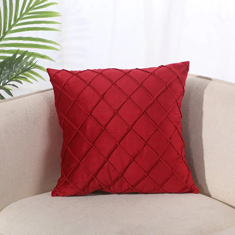 Pure Color Velvet Plaid Pillowcase for Sofa or Bed
