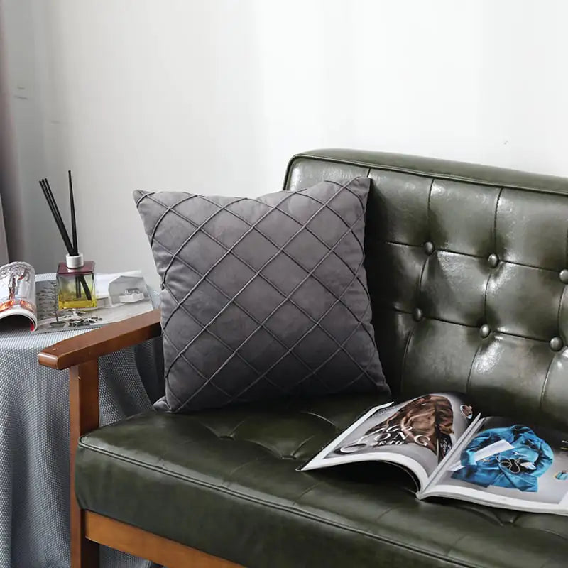 Pure Color Velvet Plaid Pillowcase for Sofa or Bed