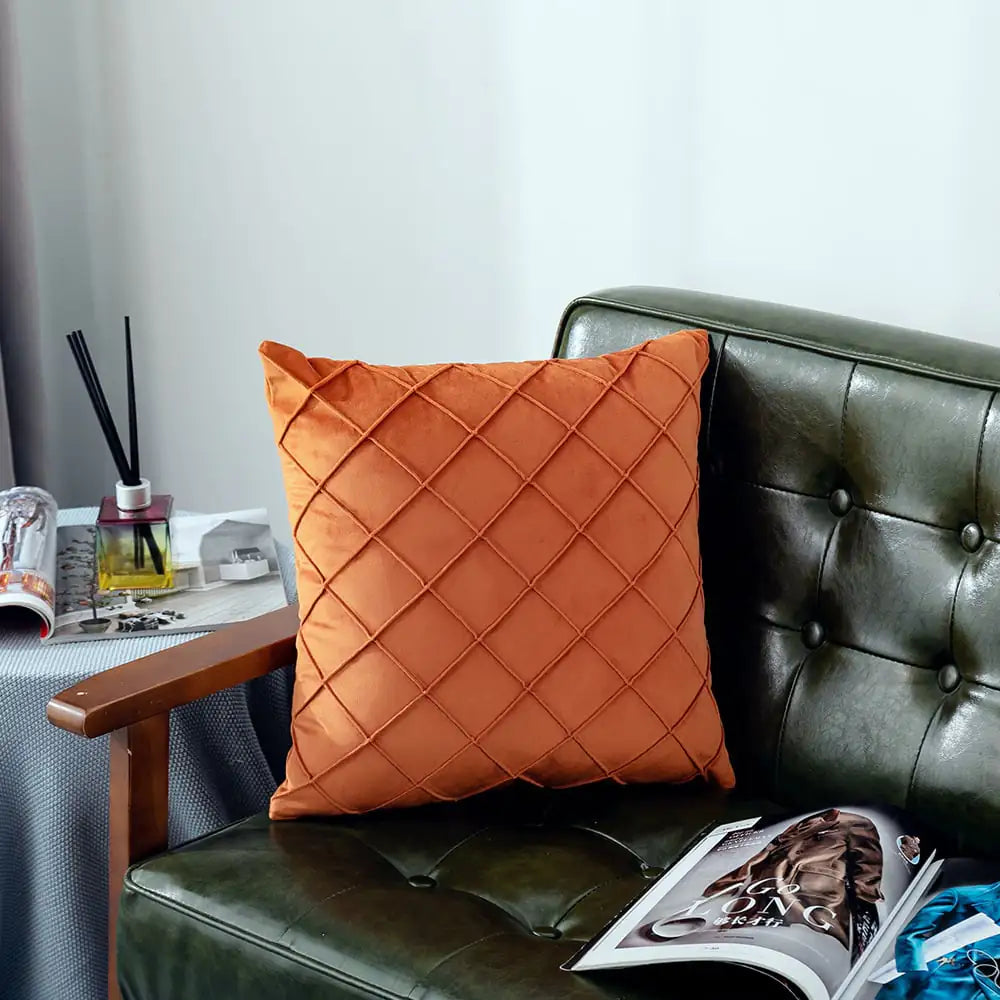 Pure Color Velvet Plaid Pillowcase for Sofa or Bed