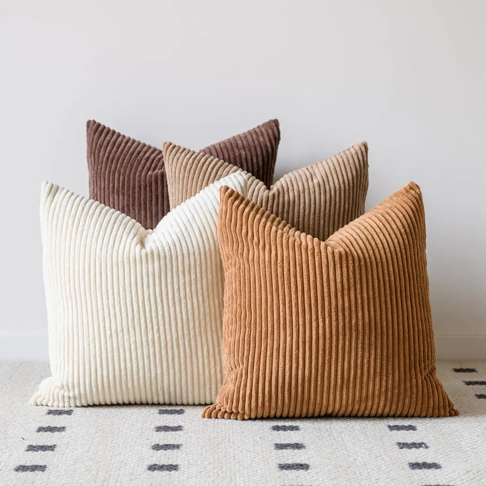 LANANAS Neutral Brown Corduroy Throw Pillow Covers – Set of 4