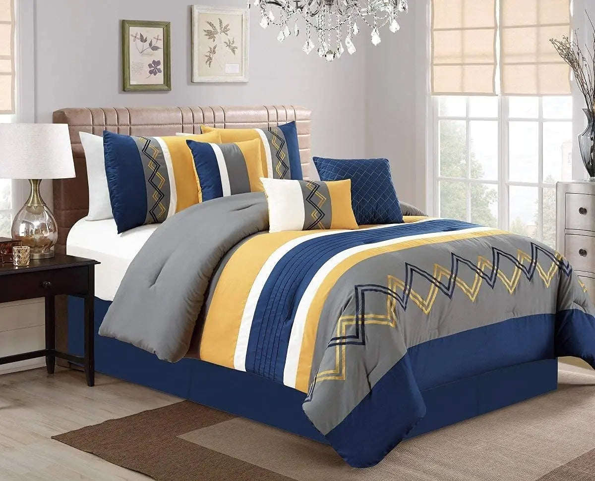 Chezmoi Collection Arden 7-Piece Modern Embroidered Comforter Set – Oversized King